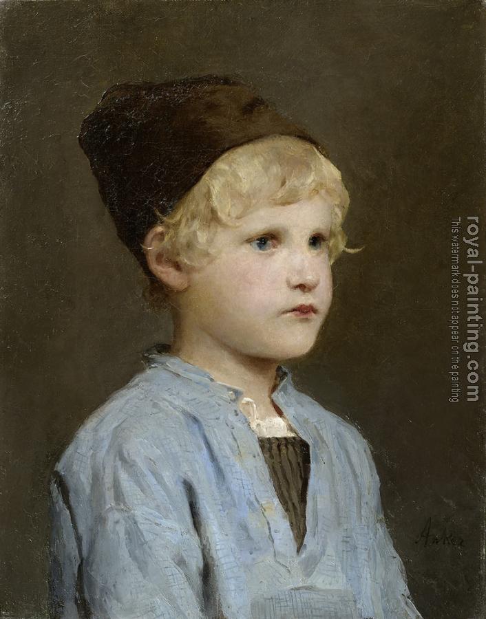 Albert Anker : Portrait of a boy with cap Albert Anker : Portrait of a boy with cap